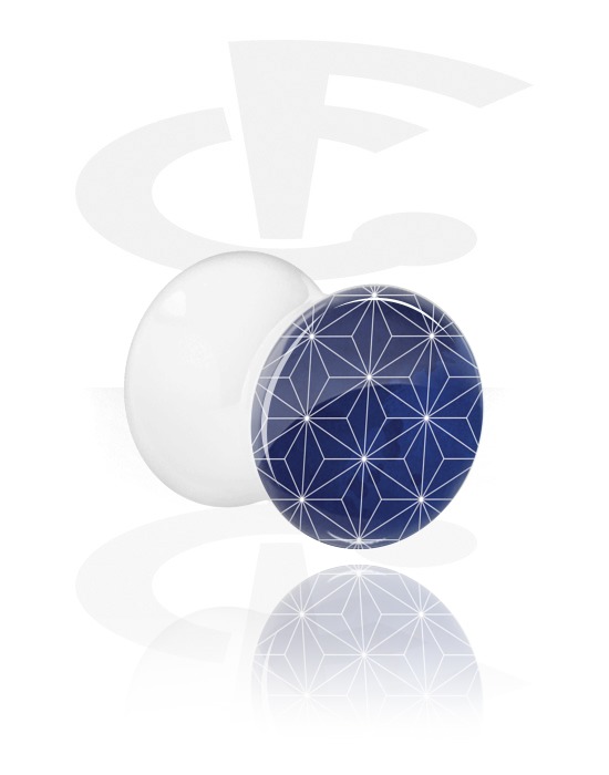 Tunnels & Plugs, Double Flared Plug with navy mosaic design, Acrylic