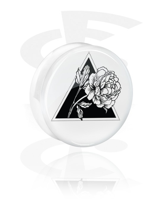 Tunnels & Plugs, White Double Flared Plug with black design, Acrylic