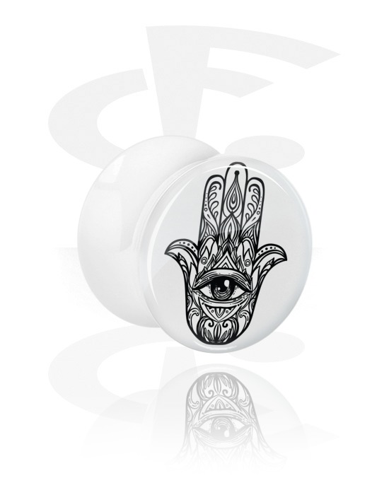 Tunnels & Plugs, White Double Flared Plug with black design, Acrylic