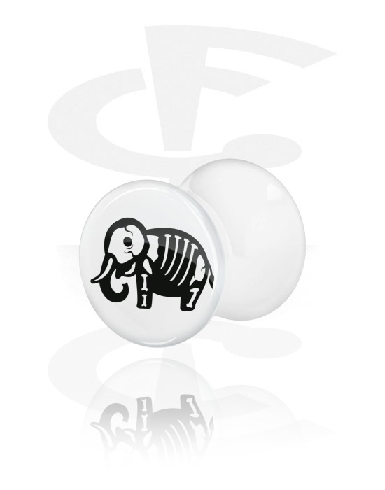 Tunnels & Plugs, White Double Flared Plug with cute skeleton design, Acrylic