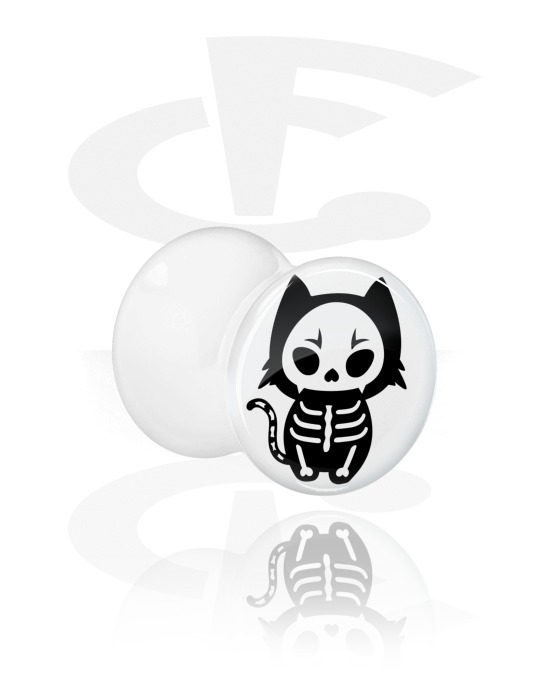 Tunnels & Plugs, White Double Flared Plug with cute skeleton design, Acrylic
