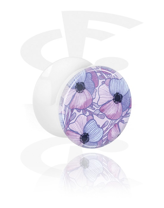 Tunnels & Plugs, Double Flared Plug with Flowers and Summer Design, Acrylic