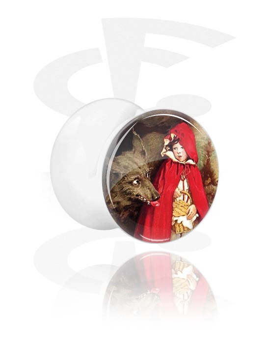 Tunnels & Plugs, White Double Flared Plug with Vintage Fairy Design, Acrylic