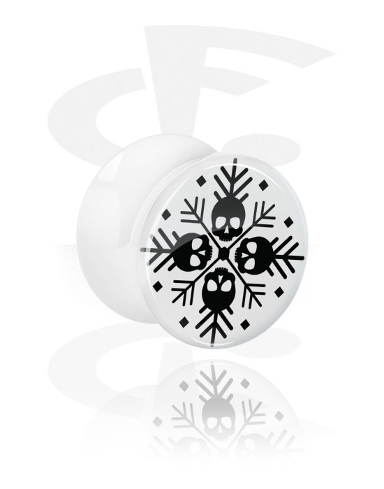 Tunnels & Plugs, Plug double flared blanc avec motif crâne hivernal, Acrylique