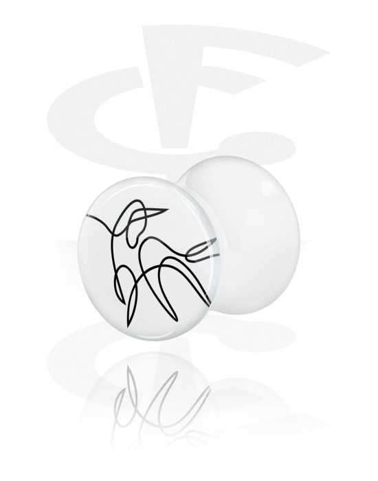 Tunnels & Plugs, White Double Flared Plug with One Line Animal, Acrylic