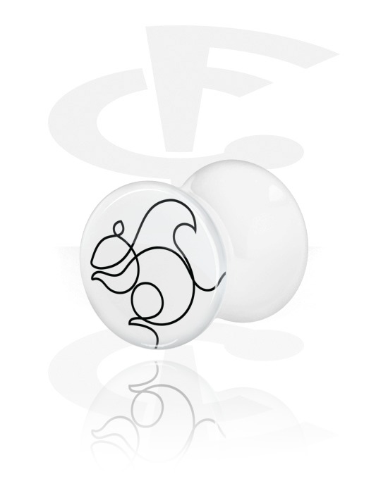 Tunnels & Plugs, White Double Flared Plug with One Line Animal, Acrylic