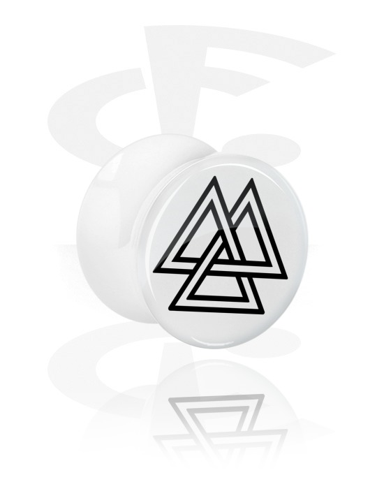 Tunnels & Plugs, White Double Flared Plug with Nordic Runes, Acrylic
