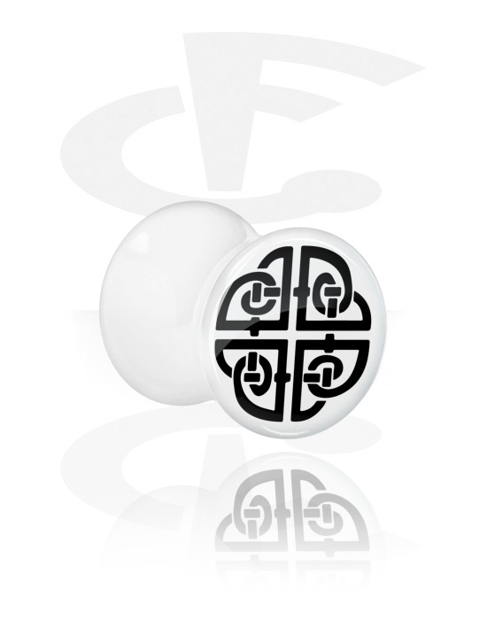 Tunnels & Plugs, Plug double flared blanc avec motif runes nordiques, Acrylique