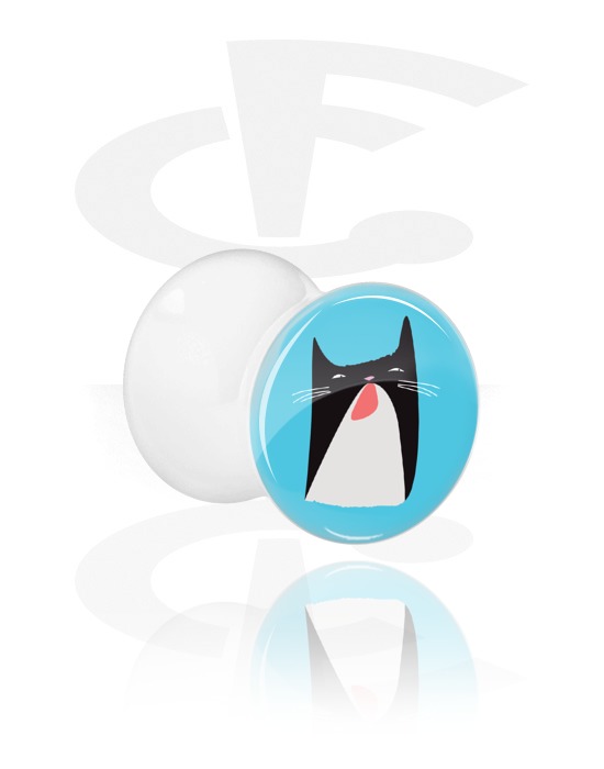 Tunely & plugy, Bílý plug s rozšířenými konci s designem kočka, Akryl