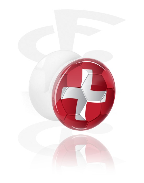 Túneis & Plugs, Double flared plug "campeonato do mundo" com bandeira da Suiça, Acrílico