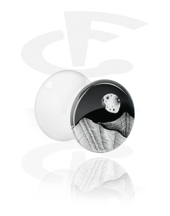 Tunnels & Plugs, White Double Flared Plug with Jongrak Design, Acrylic