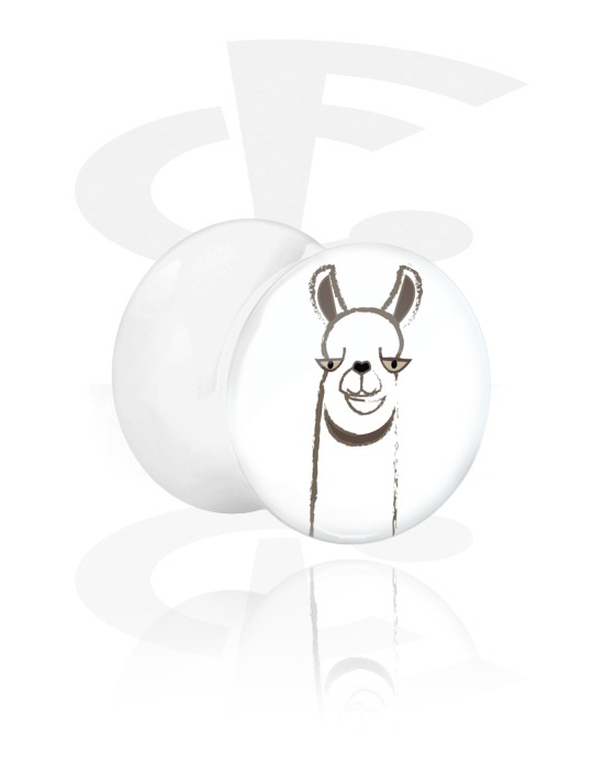 Tunnels & Plugs, White Double Flared Plug with alpaca design, Acrylic
