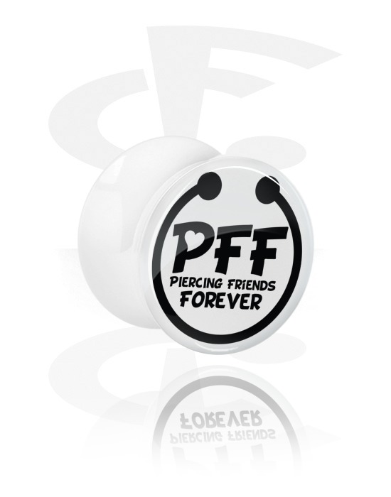 Tunnel & Plug, Double flared plug bianco con stampa "piercing friends forever", Acrilico