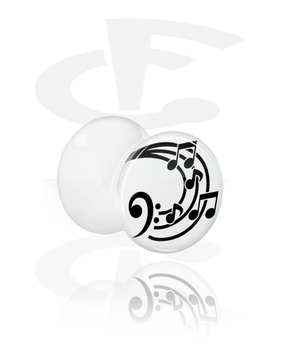 Tunnels & Plugs, White Double Flared Plug with note design, Acrylic