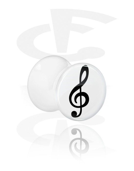 Tunnels & Plugs, White Double Flared Plug with clef motif, Acrylic
