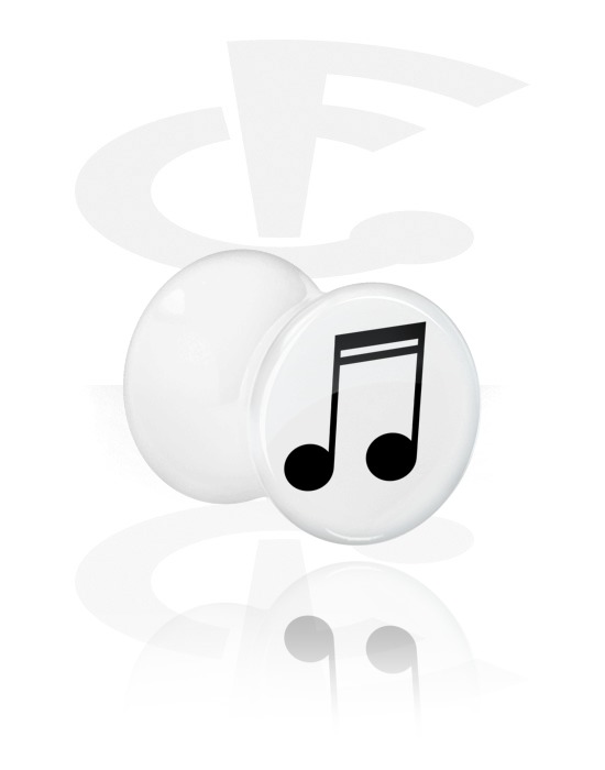 Tunnel & Plug, Double flared plug bianco con design nota musicale, Acrilico