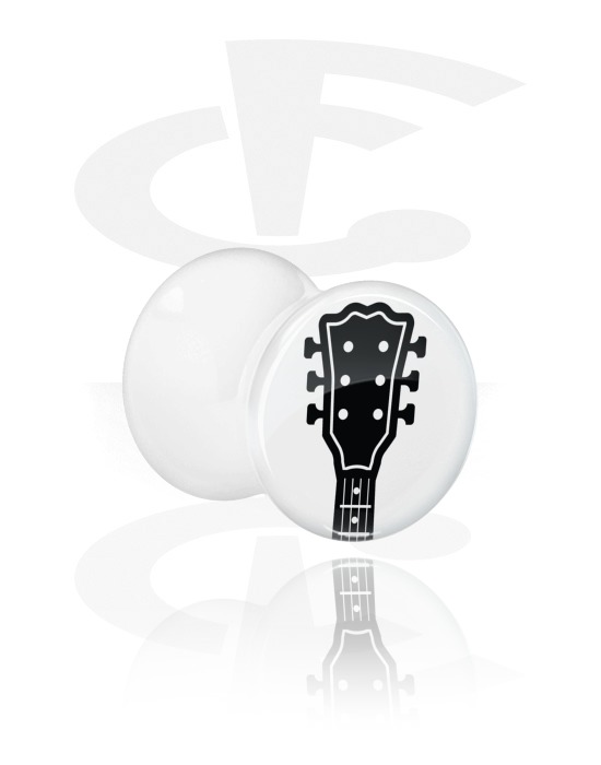 Tunnels & Plugs, White Double Flared Plug with Guitar Design, Acrylic