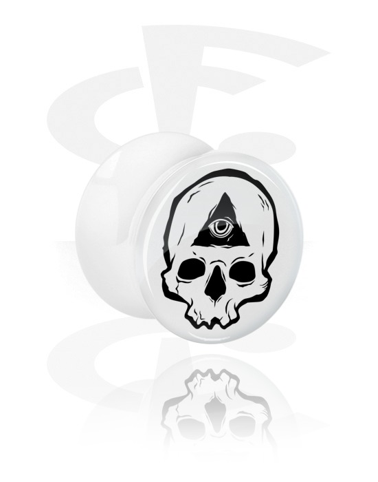 Tunnels & Plugs, Wiite Double Flared Plug met Freaky schedel, Acryl