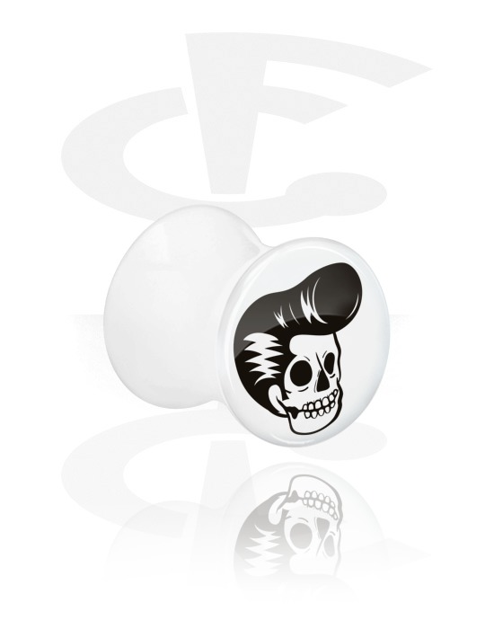 Tunnels & Plugs, Wiite Double Flared Plug met Freaky schedel, Acryl