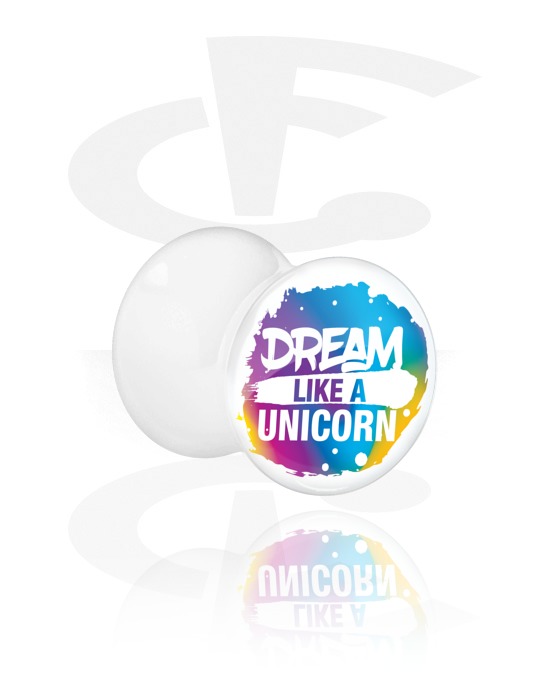 Tunnels & Plugs, White Double Flared Plug with Magical Unicorn Thought, Acrylic