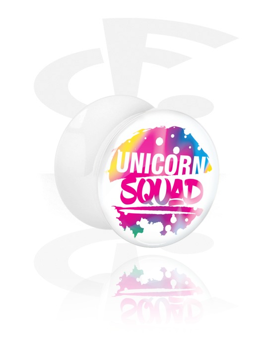 Tunnels & Plugs, White Double Flared Plug with Magical Unicorn Thought, Acrylic