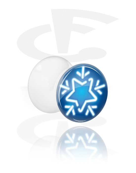 Tunnels & Plugs, White Double Flared Plug with Winter Design, Acrylic
