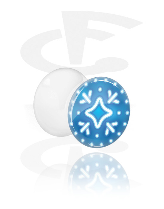 Tunnels & Plugs, White Double Flared Plug with winter snowflake design, Acrylic
