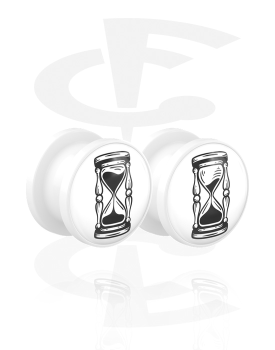 Alagutak és dugók, 1 pair screw-on tunnels (acrylic, white) val vel hourglass design, Akril