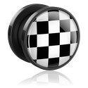 Alagutak és dugók, Screw-on tunnel (acrylic,black) val vel checkered pattern, Akril