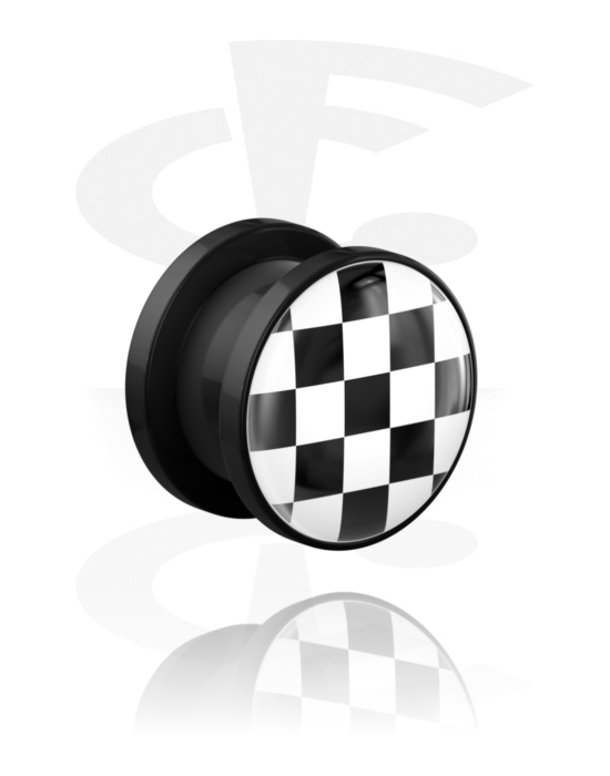 Tunnlar & Pluggar, Screw-on tunnel (acrylic,black) med checkered pattern, Akryl