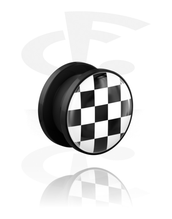 Alagutak és dugók, Screw-on tunnel (acrylic,black) val vel checkered pattern, Akril