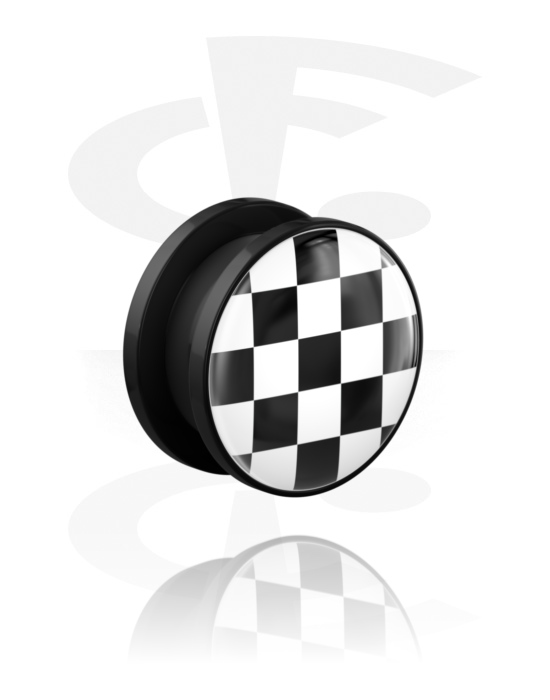 Tunnels & Plugs, Screw-on tunnel (acrylic, black) with checkered pattern, Acrylic