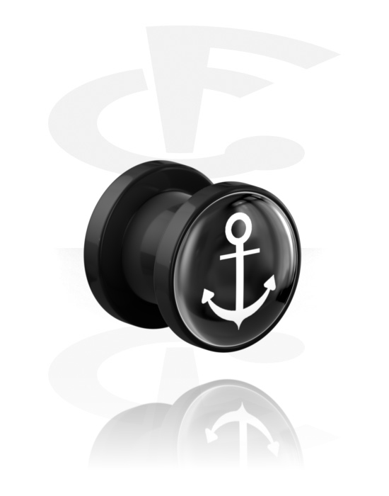 Tunnels & Plugs, Screw-on tunnel (acrylic, black) with anchor design, Acrylic