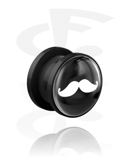 Tunnels & Plugs, Tunnel à filetage (acrylique, noir) avec motif moustache, Acrylique