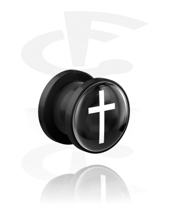 Tunnel & Plug, Tunnel con filettatura (acrilico, nero) con simbolo della croce, Acrilico