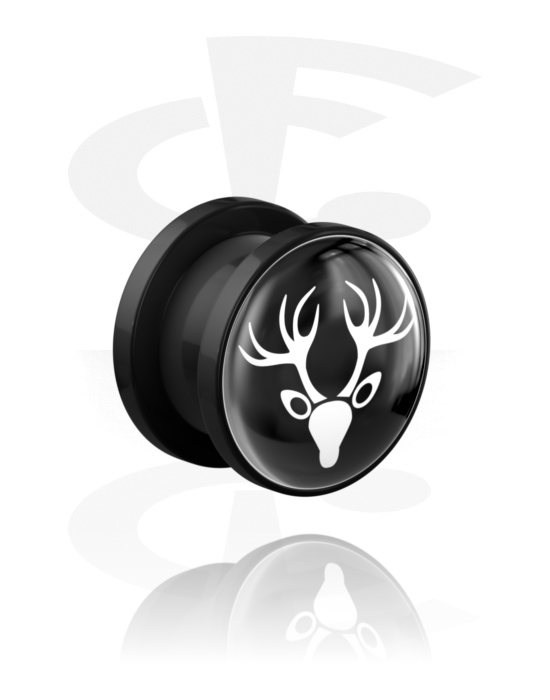 Tunnels & Plugs, Screw-on tunnel (acrylic, black) with motif "deer", Acrylic
