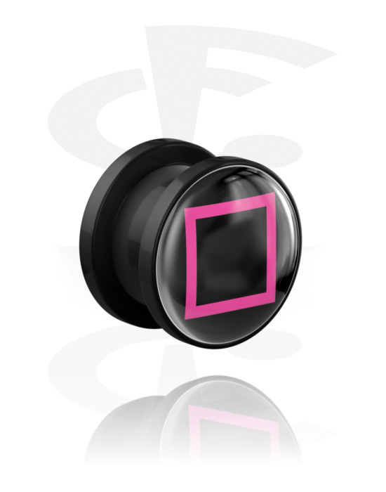 Tunnels & Plugs, Screw-on tunnel (acrylic, black) with square motif, Acrylic