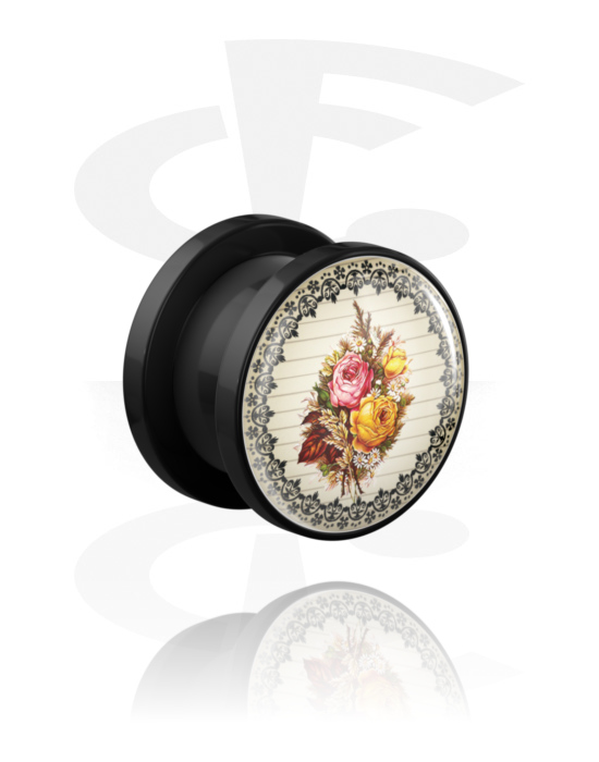Tunnels & Plugs, Screw-on tunnel (acrylic, black) with vintage design, Acrylic