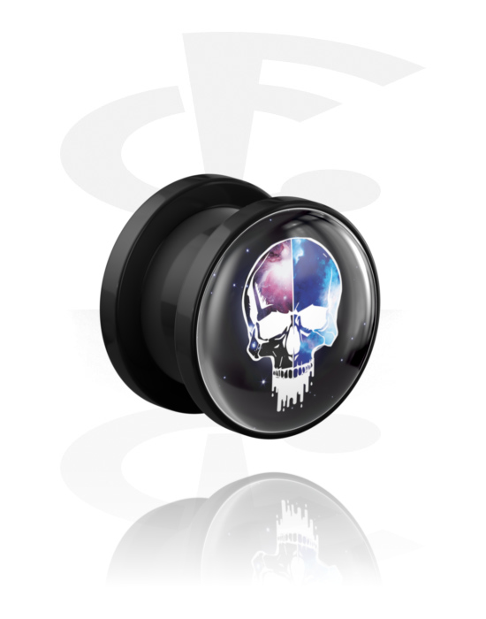 Tunnels & Plugs, Screw-on tunnel (acrylic, black) with skull design, Acrylic