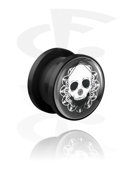 Tunnels & Plugs, Screw-on tunnel (acrylic, black) with skull design, Acrylic