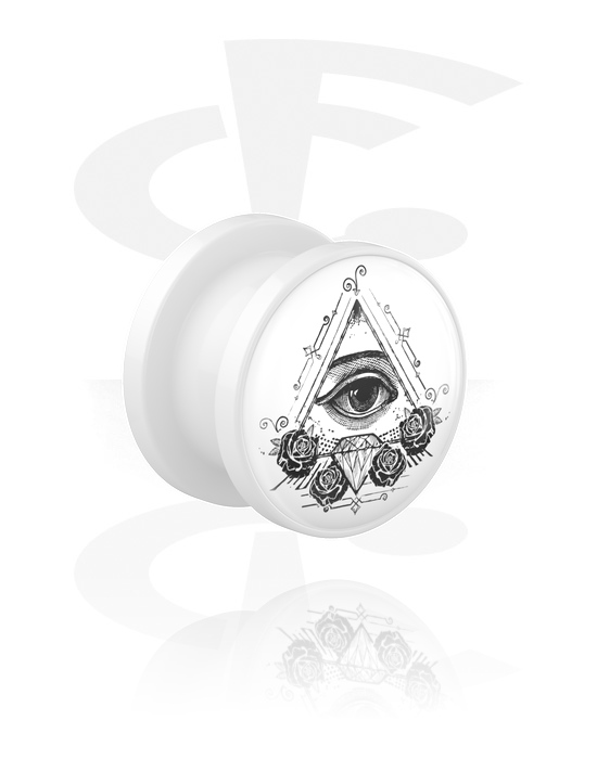 Tunneler & plugger, Skrutunnel (akryl, hvit) med "Eye of Providence" design, Akryl