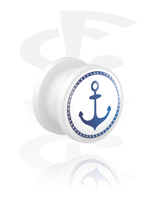 Tunnels & Plugs, Screw-on tunnel (acrylic, white) with motif "anchor", Acrylic