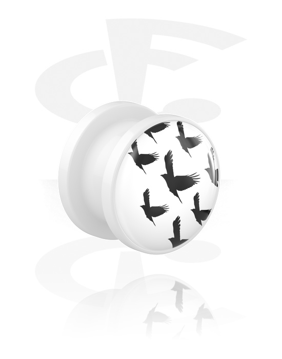 Tunnels & Plugs, Screw-on tunnel (acrylic, white) with bird design, Acrylic