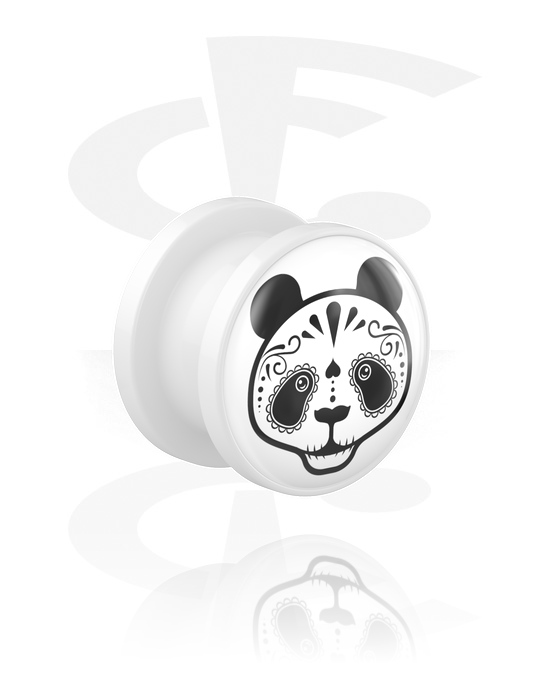 Tunnels & Plugs, Tunnel à filetage (acrylique, blanc) avec motif "panda mignon", Acrylique