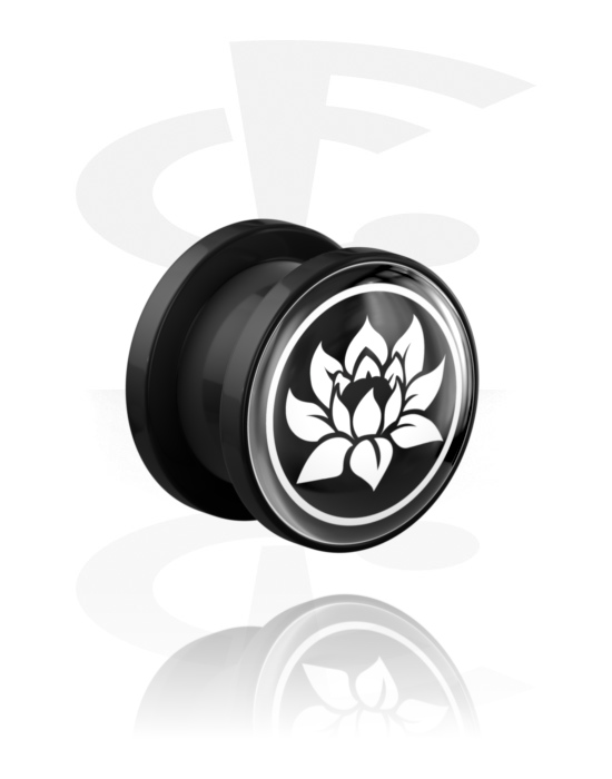 Tunneler & plugger, Skrutunnel (akryl, svart) med motiv "lotusblomst", Akryl