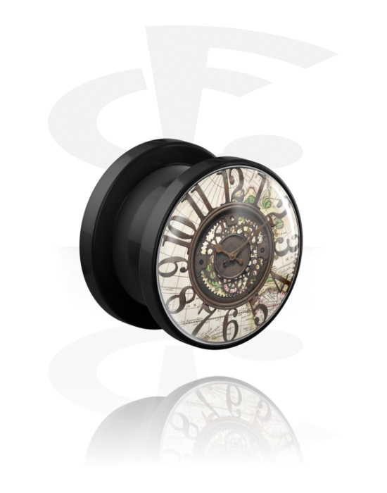 Alagutak és dugók, Screw-on tunnel (acrylic,black) val vel clock design, Akril