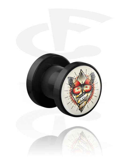 Tunnels & Plugs, Tunnel with Vintage Tattoo Design, Acrylic