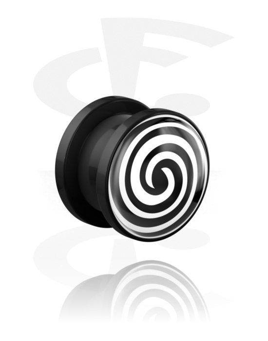 Tunnels & Plugs, Tunnel à filetage (acrylique, noir) avec motif  spirale, Acrylique