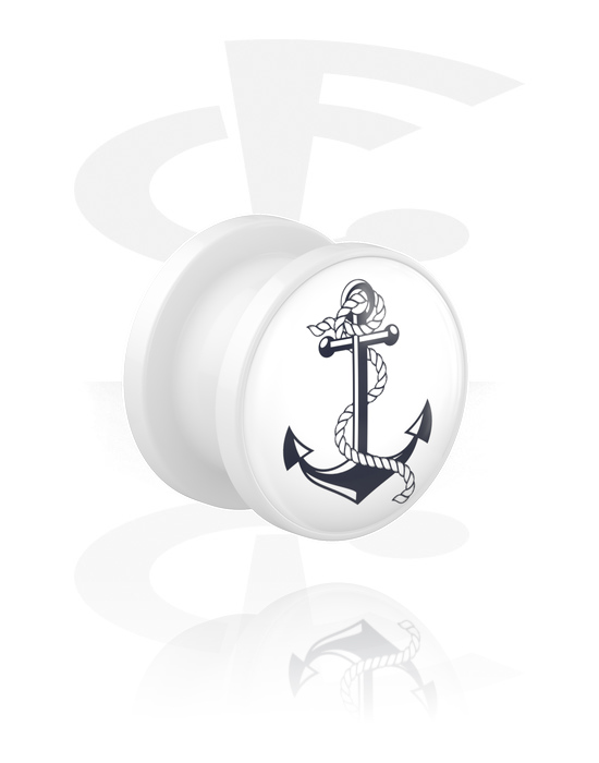 Tunnels & Plugs, Screw-on tunnel (acrylic, white) with anchor design, Acrylic