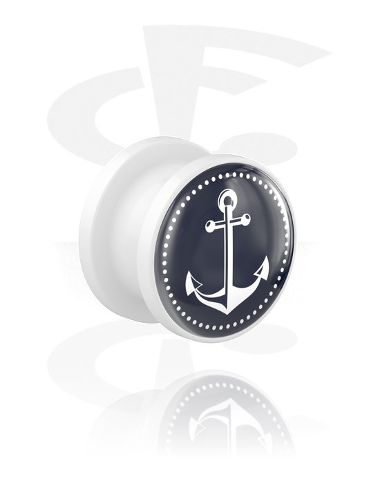 Tunnels & Plugs, Screw-on tunnel (acrylic, white) with motif "anchor", Acrylic